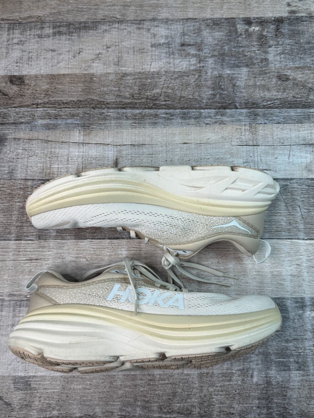 HOKA ONE ONE Bondi 8 Shoes Mens 9.5D Beige White Running Cushioned 1123202 SSEG